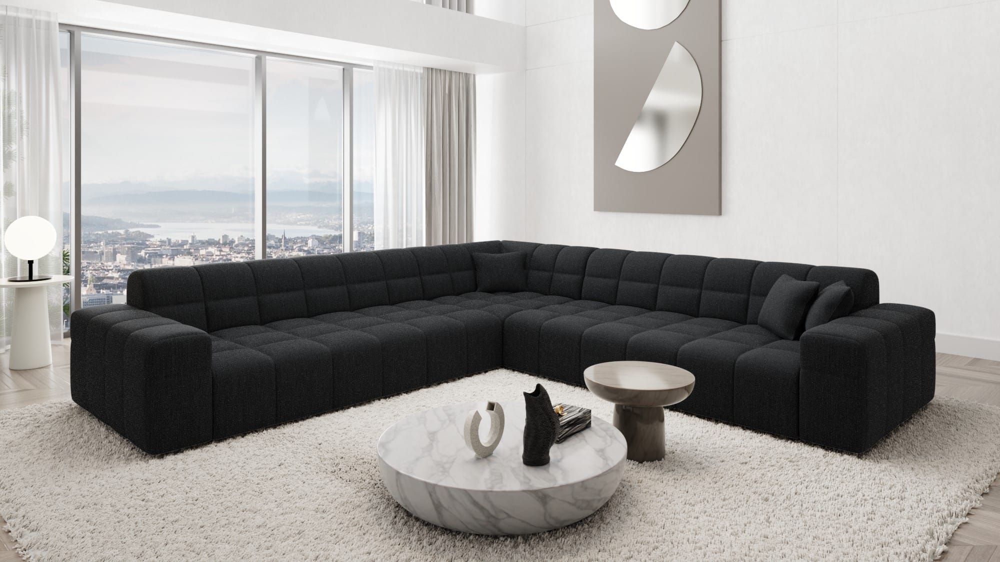 Couch Ibiza L-Form in Stoff Schwarz