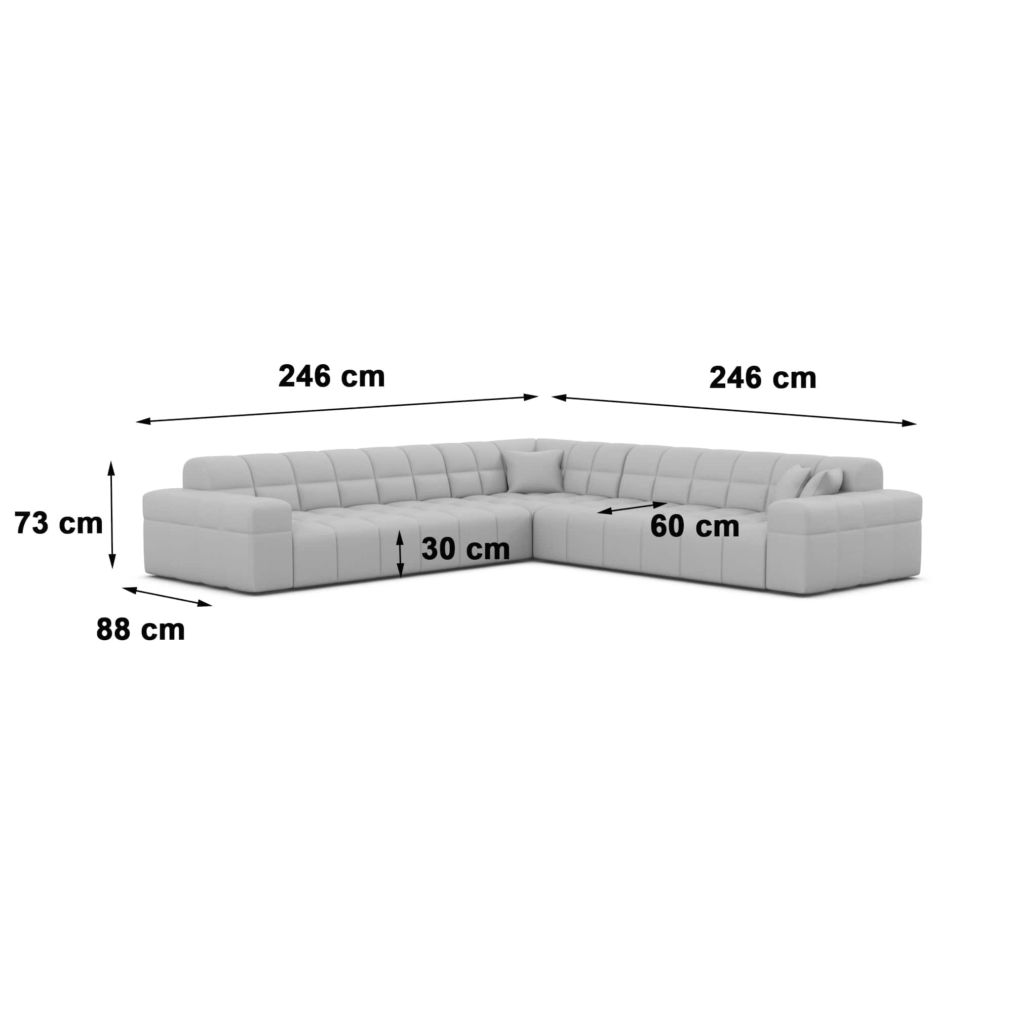 Couch Ibiza L-Form in Stoff Schwarz
