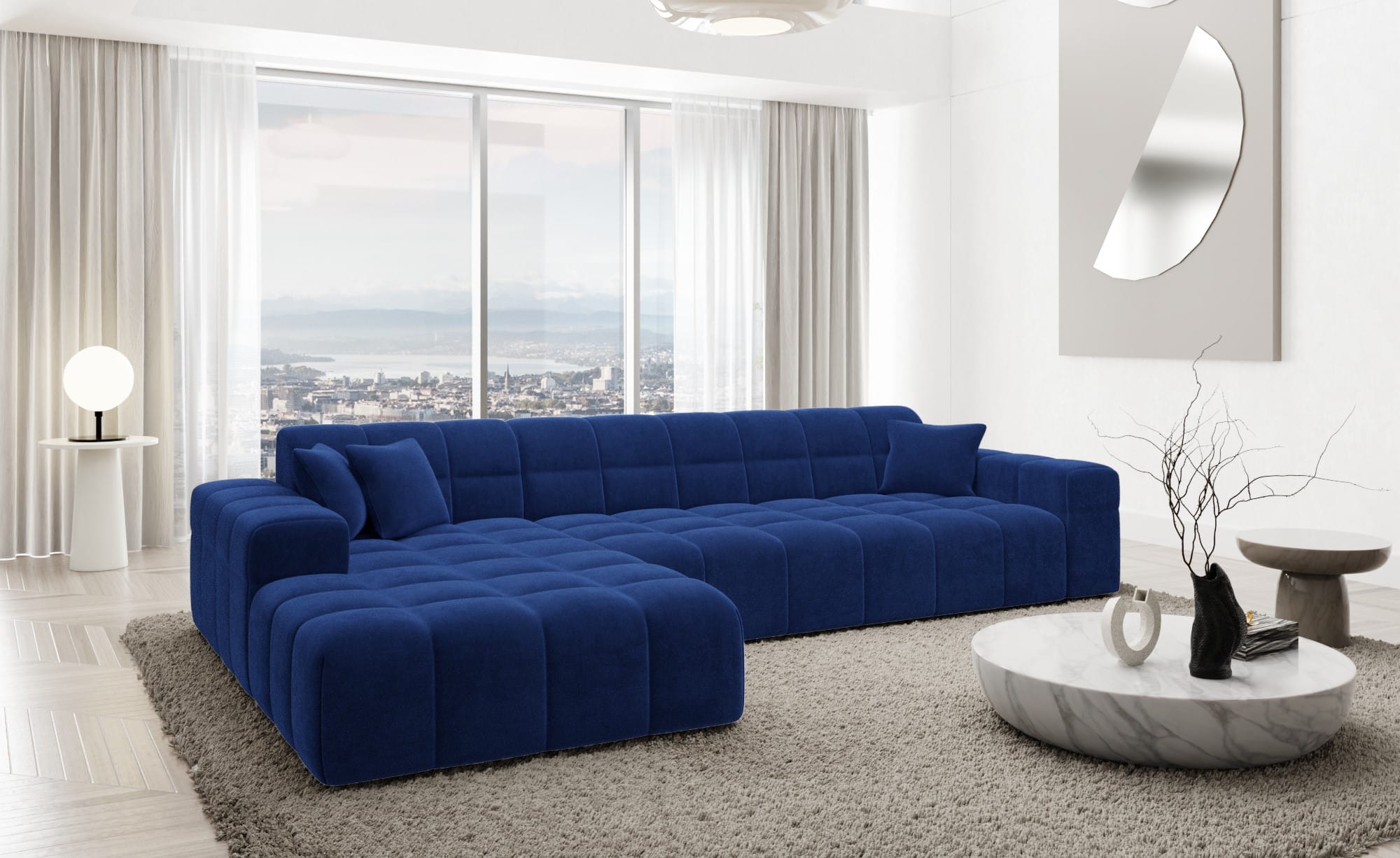 Couch Ibiza L Form in Stoff Kurz dunkelblau