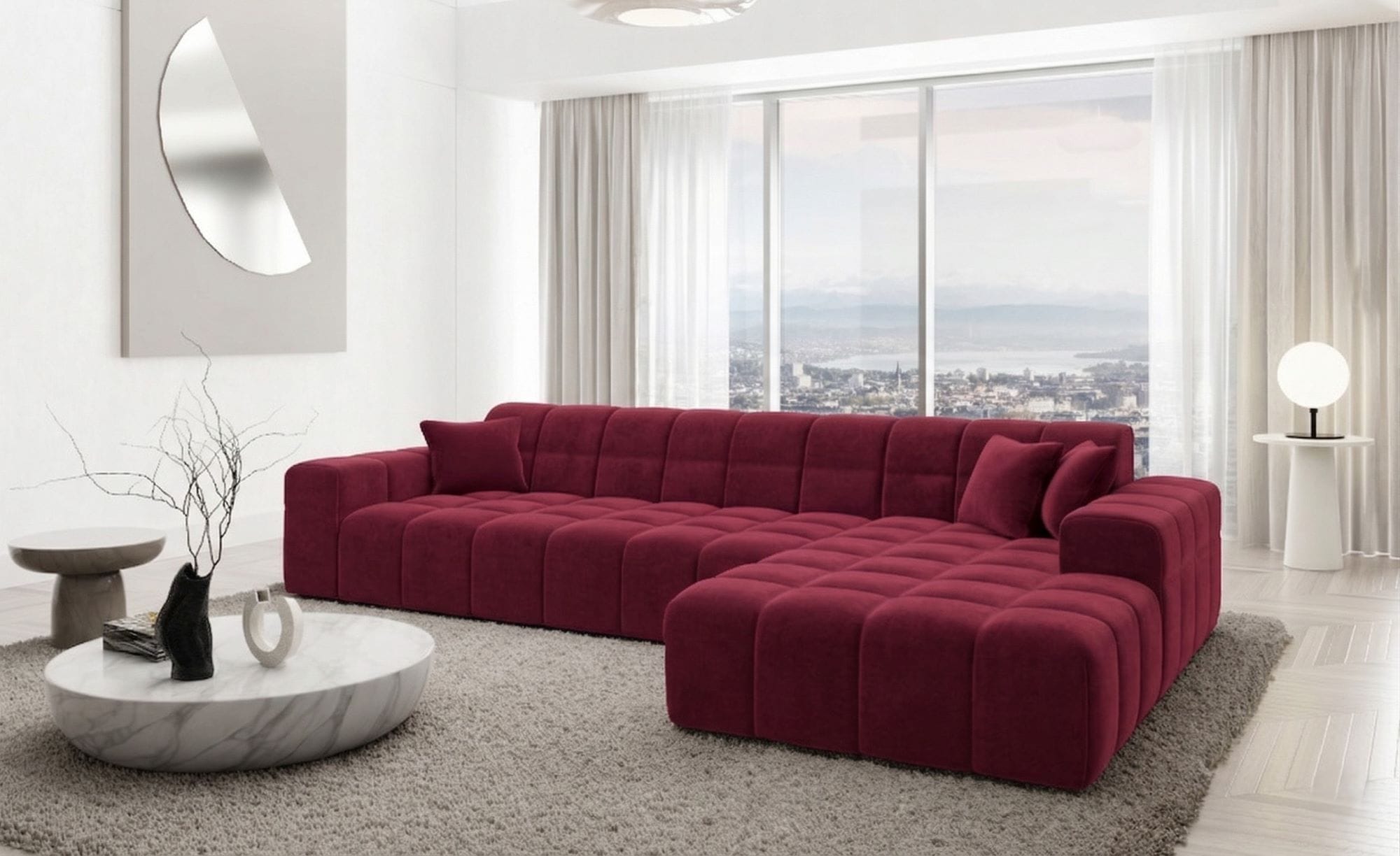 Couch Ibiza L-Form in Stoff Kurz Rot