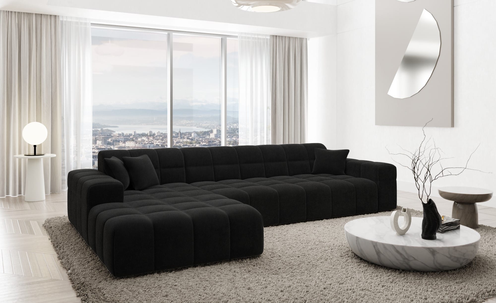 Couch Ibiza L Form in Samtstoff Kurz