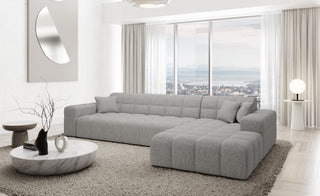 Couch Ibiza L-Form in Stoff Kurz Hellgrau