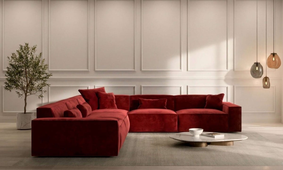 Ecksofa Formenta L-Form aus Stoff Rot
