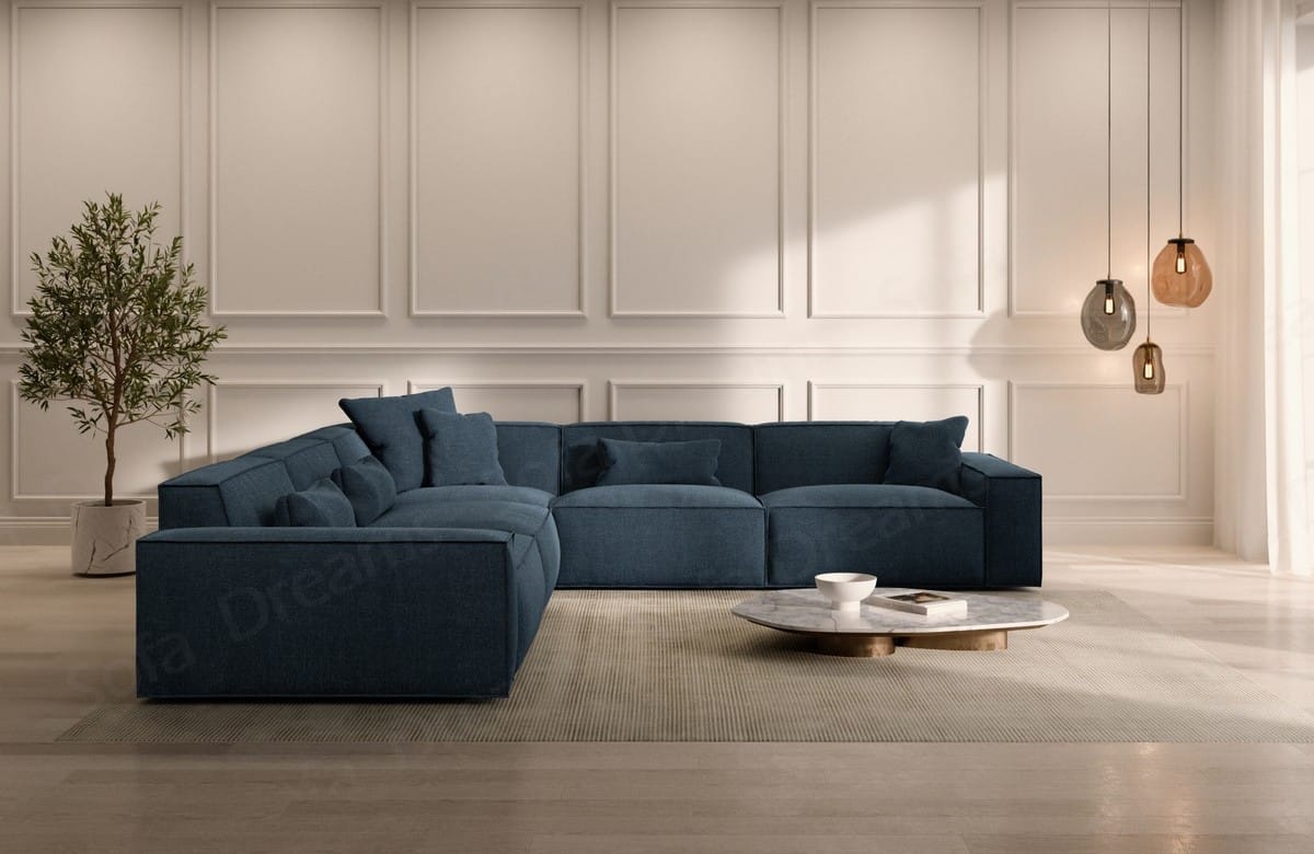 Ecksofa Formenta L-Form aus Stoff blau