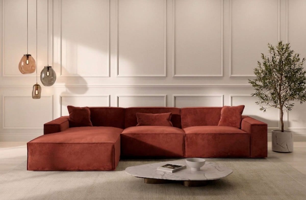 Stoff Ecksofa Formenta L-Form Rot