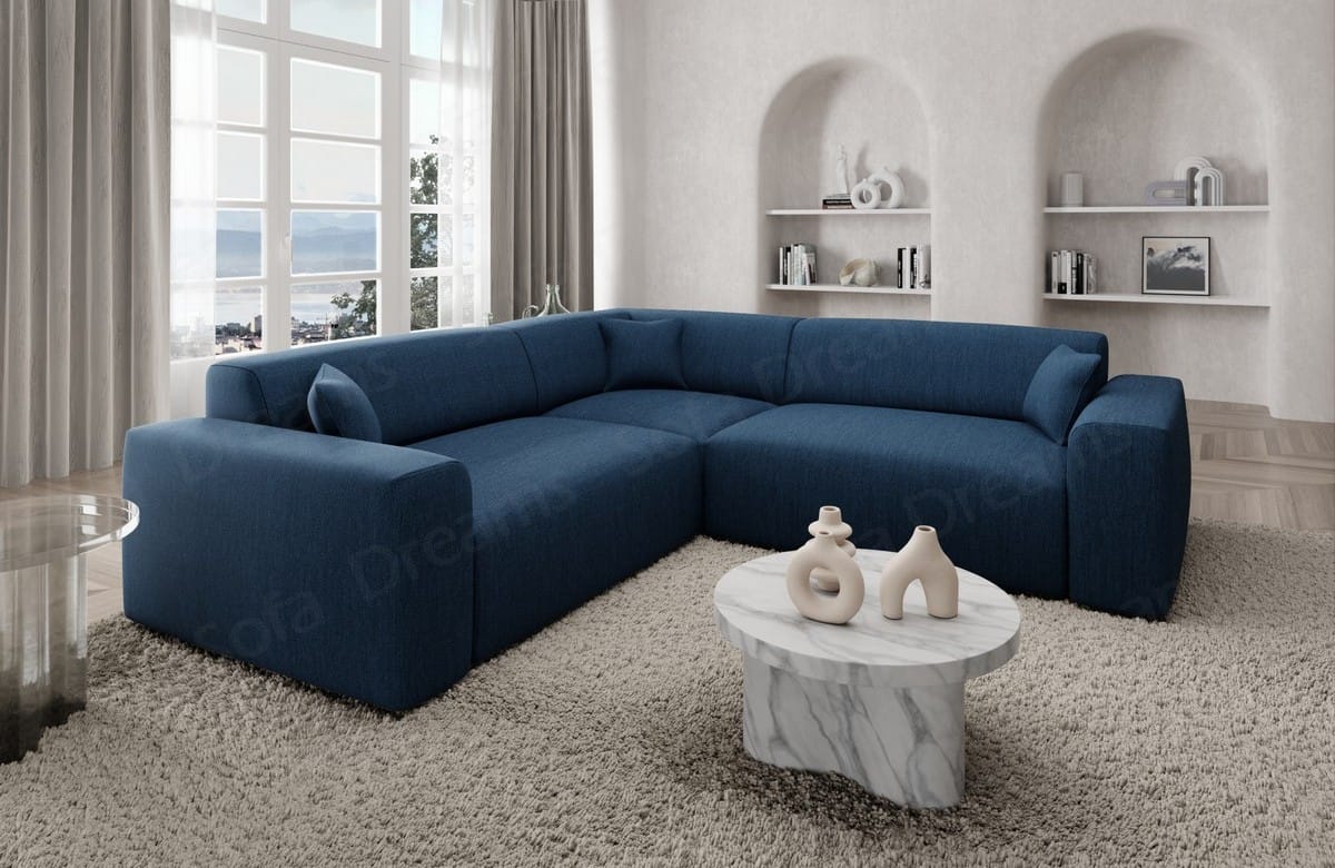 Ecksofa Mallorca L-Form aus Stoff Blau