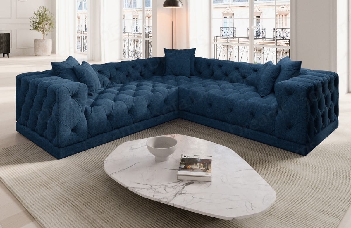 Ecksofa Palma L-Form aus Stoff Blau