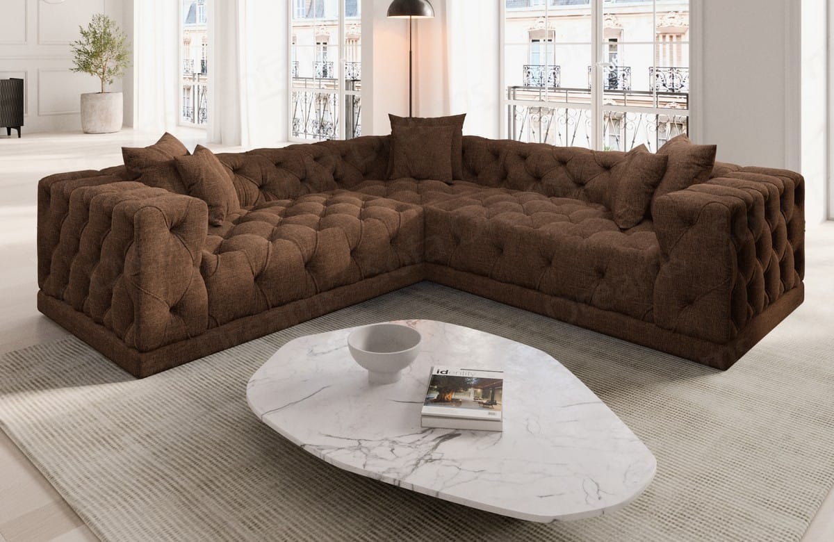 Ecksofa Palma L-Form aus Stoff Braun