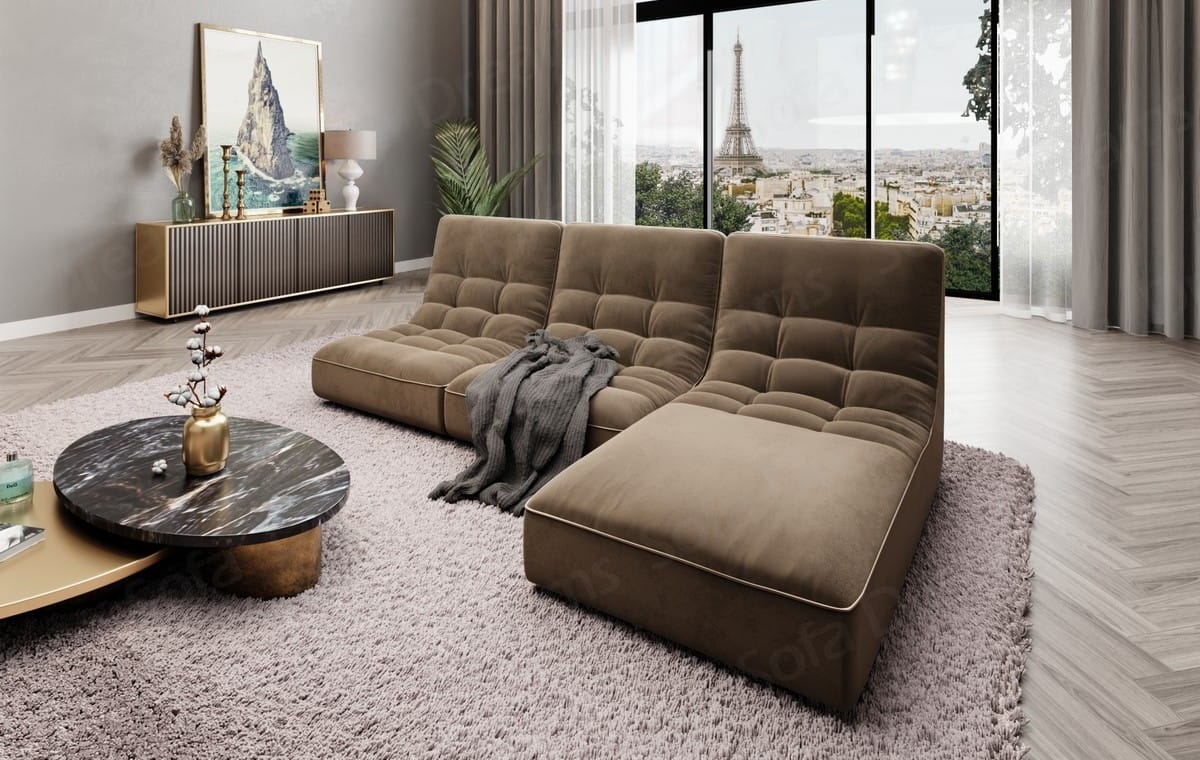 Ecksofa Melilla L-Form aus Stoff Braun