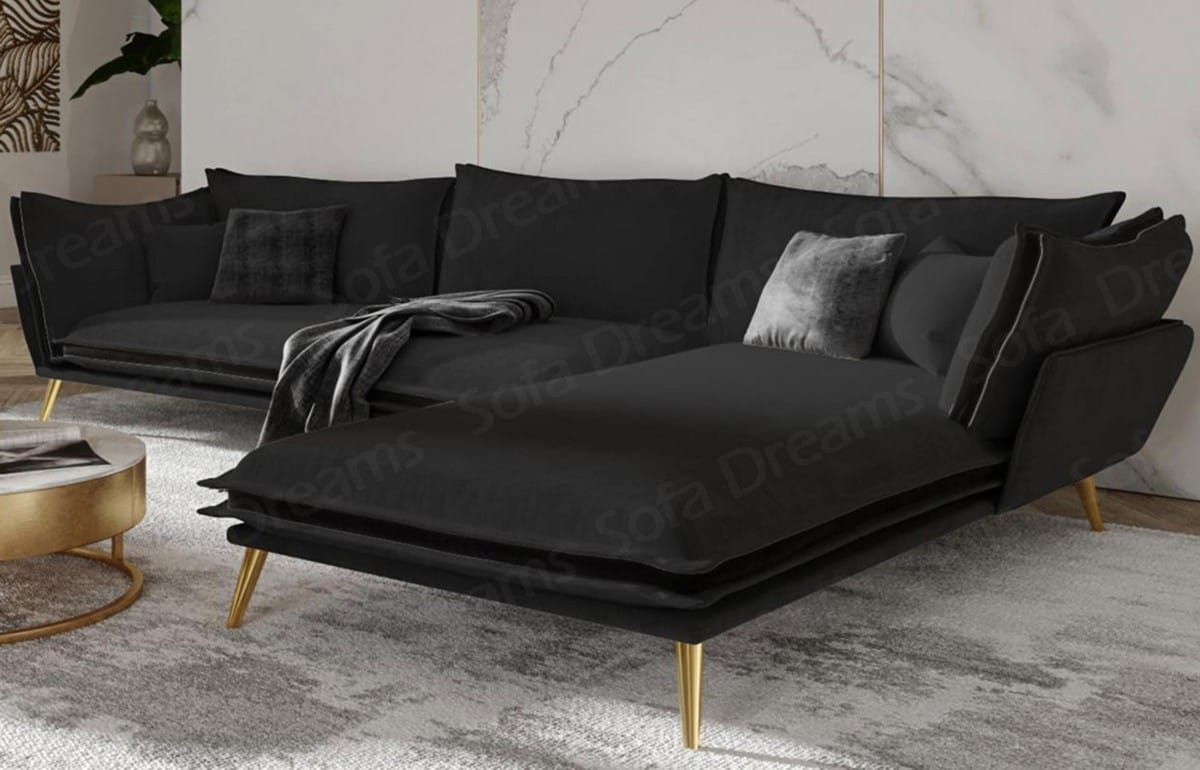 Stoff Ecksofa Lobos L-Form Schwarz