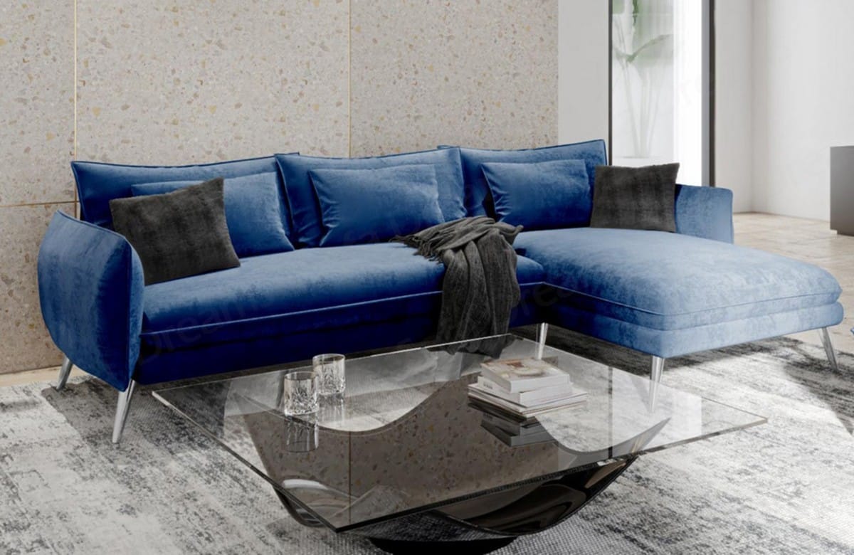 Ecksofa Fürteventura L-Form aus Stoff Dunkelblau