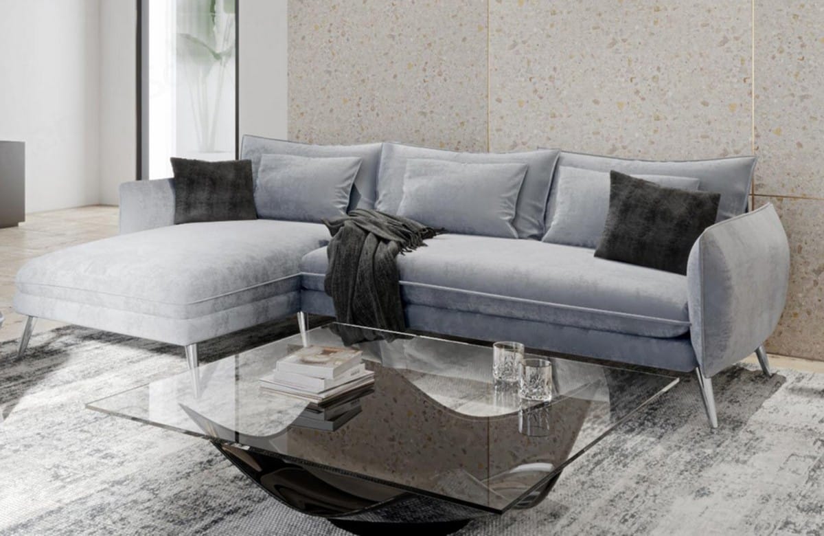Ecksofa Fürteventura L-Form aus Stoff Hellgrau