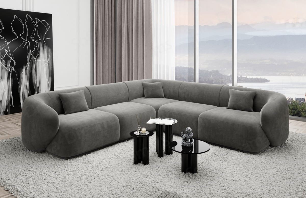 Ecksofa Marbella L-Form Stoff Dunkelgrau