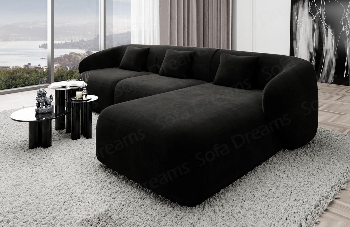 Ecksofa Marbella L-Form aus Stoff Schwarz