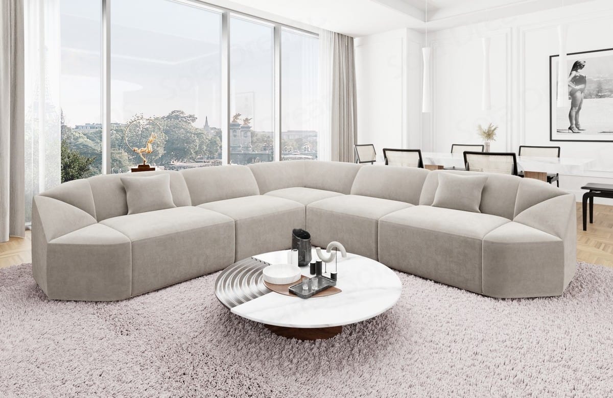 Samtstoff Ecksofa Cabrera L Form