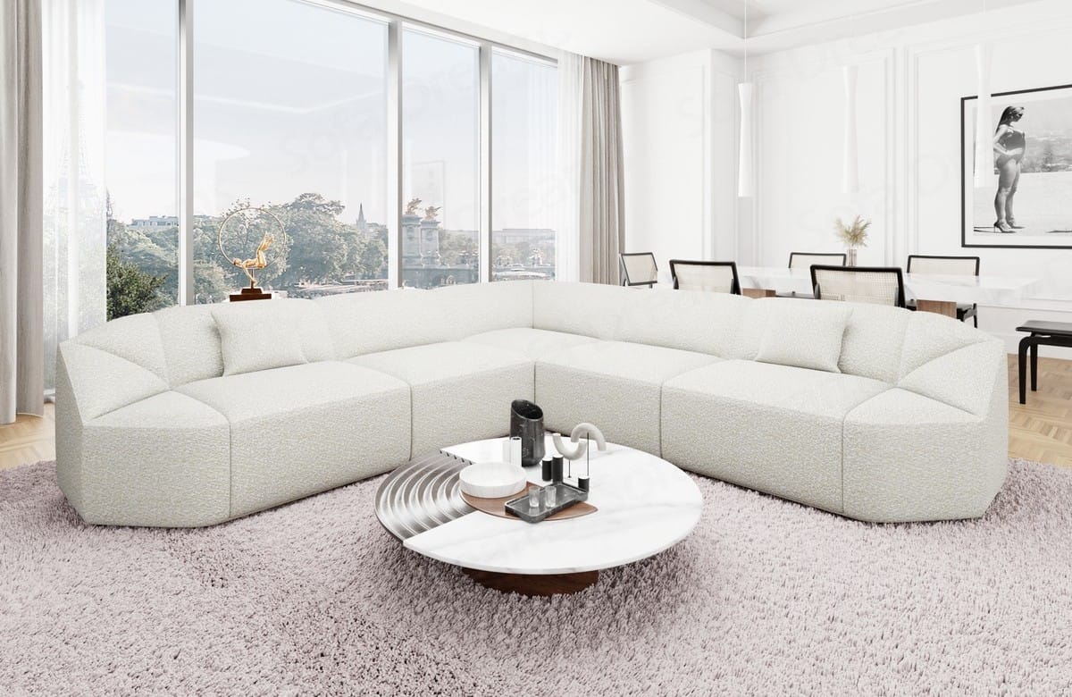 Stoff Ecksofa Cabrera L-Form Weiß