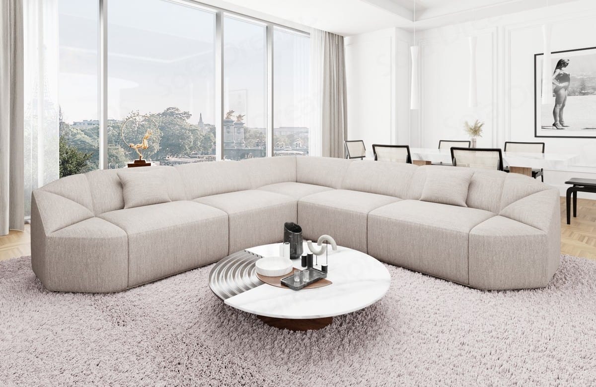 Samtstoff Ecksofa Cabrera L Form Beige