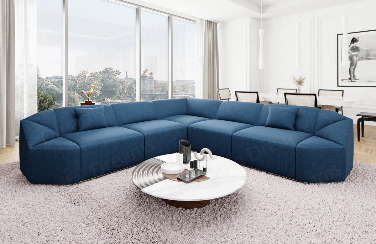 L-Form Stoffsofa Cabrera Blau