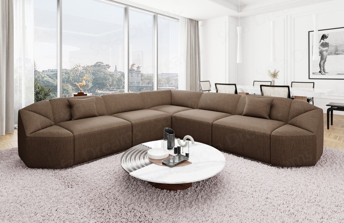 Samtstoff Ecksofa Cabrera L Form Braun