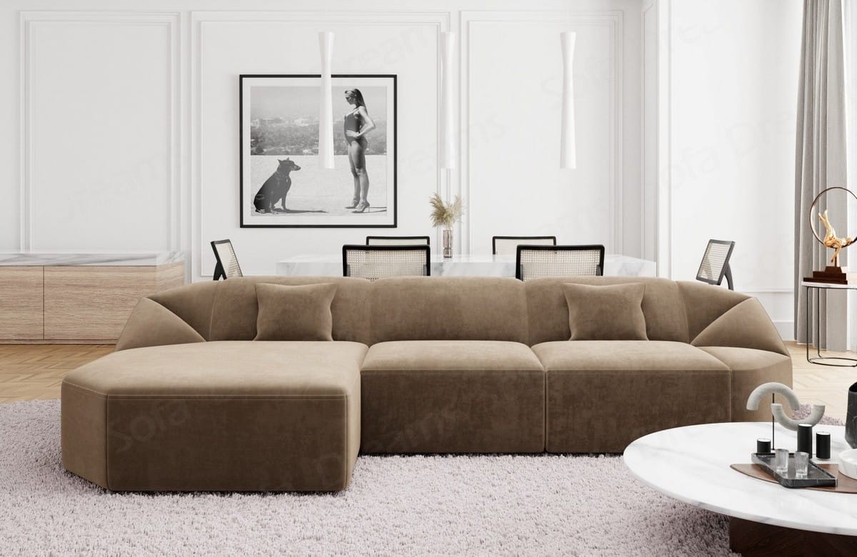Stoff Ecksofa Cabrera L-Form Kurz Braun