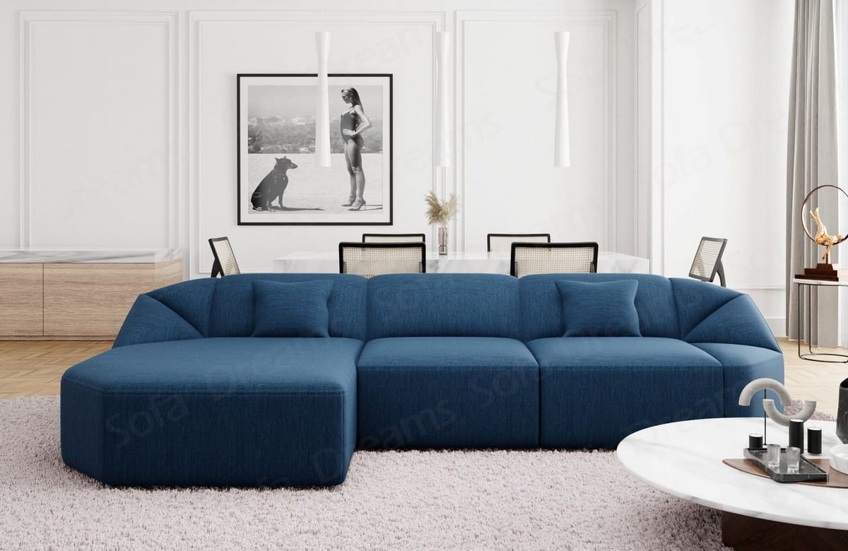 Stoff Ecksofa Cabrera L-Form Kurz Blau