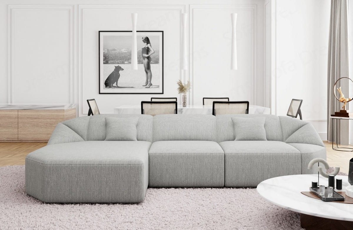 Stoff Ecksofa Cabrera L-Form Kurz Hellgrau