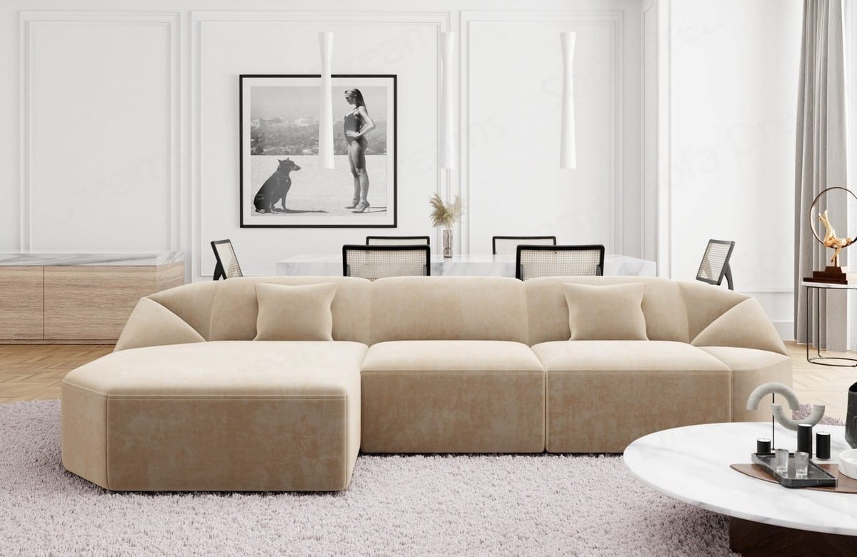 Stoff Ecksofa Cabrera L-Form Kurz Beige