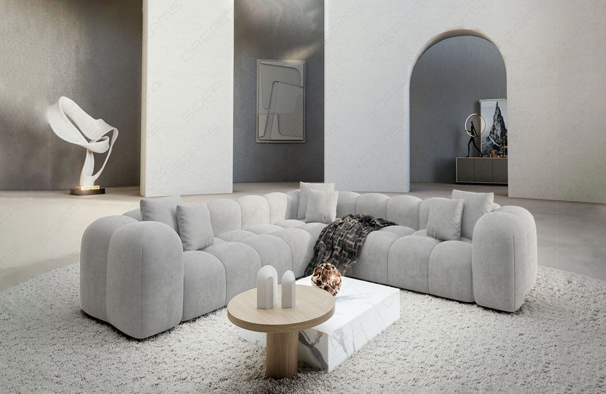 Ecksofa Formentera L Form aus Samtstoff Hellgrau