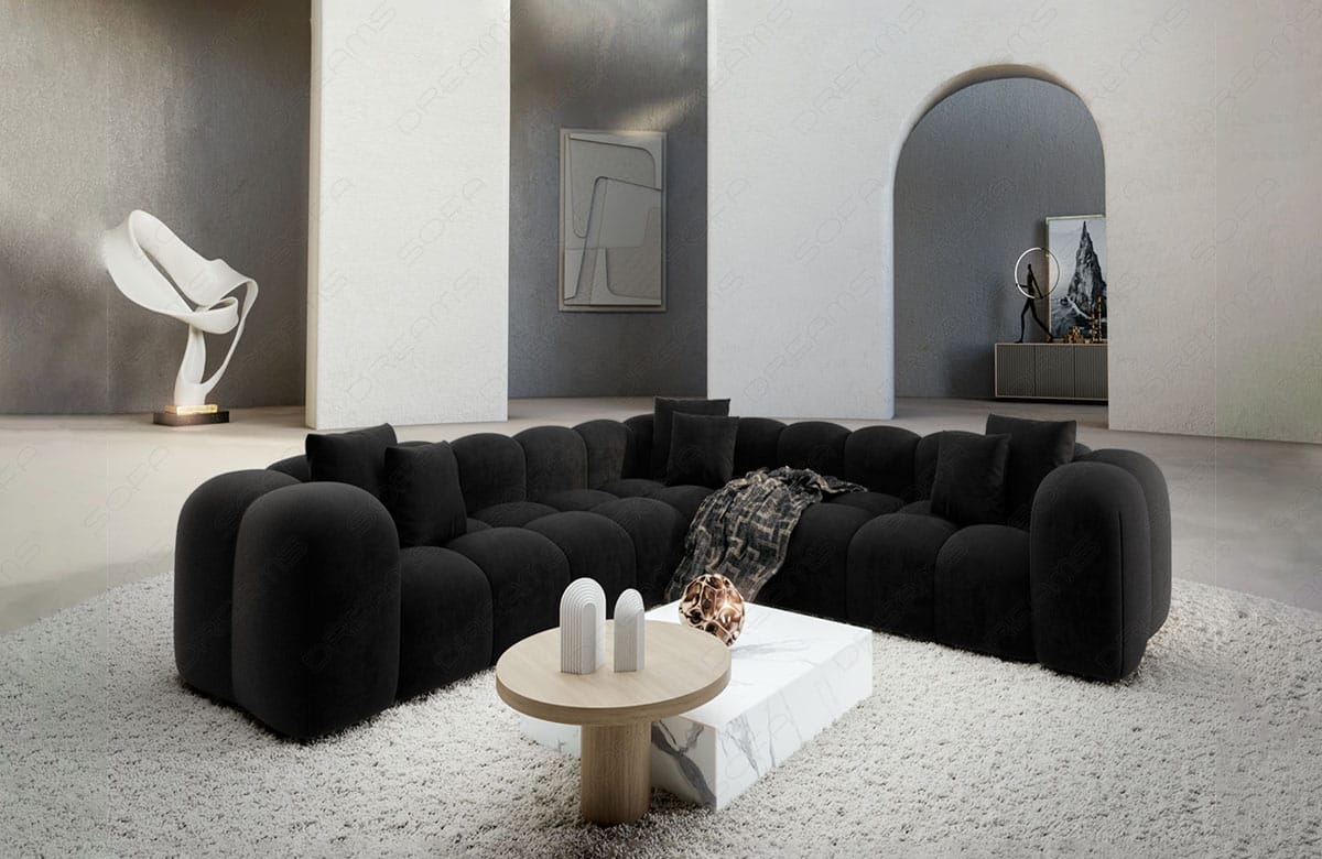Ecksofa Formentera L Form aus Samtstoff schwarz