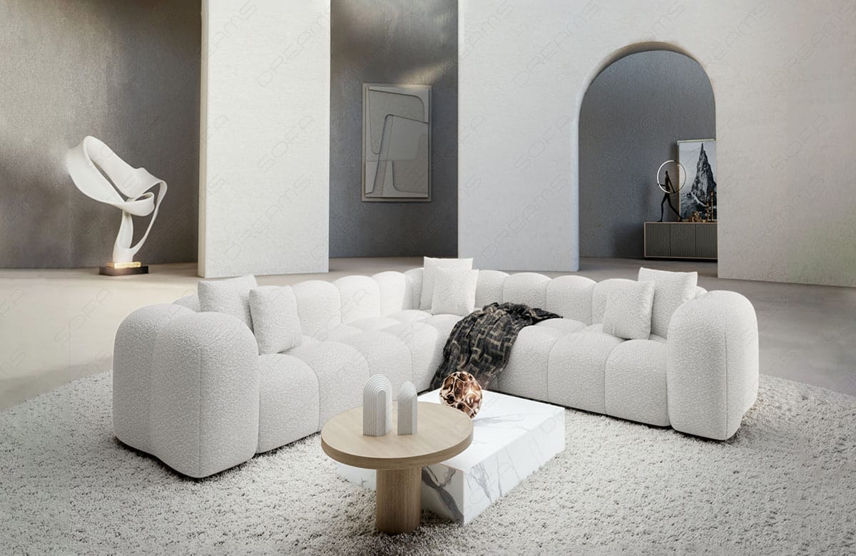Ecksofa Formentera L-Form aus Stoff Pearl