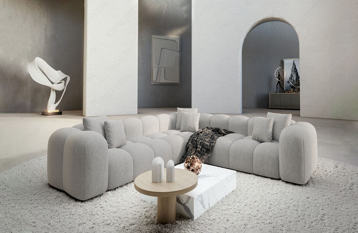 Ecksofa Formentera L Form aus Samtstoff Hellgrau