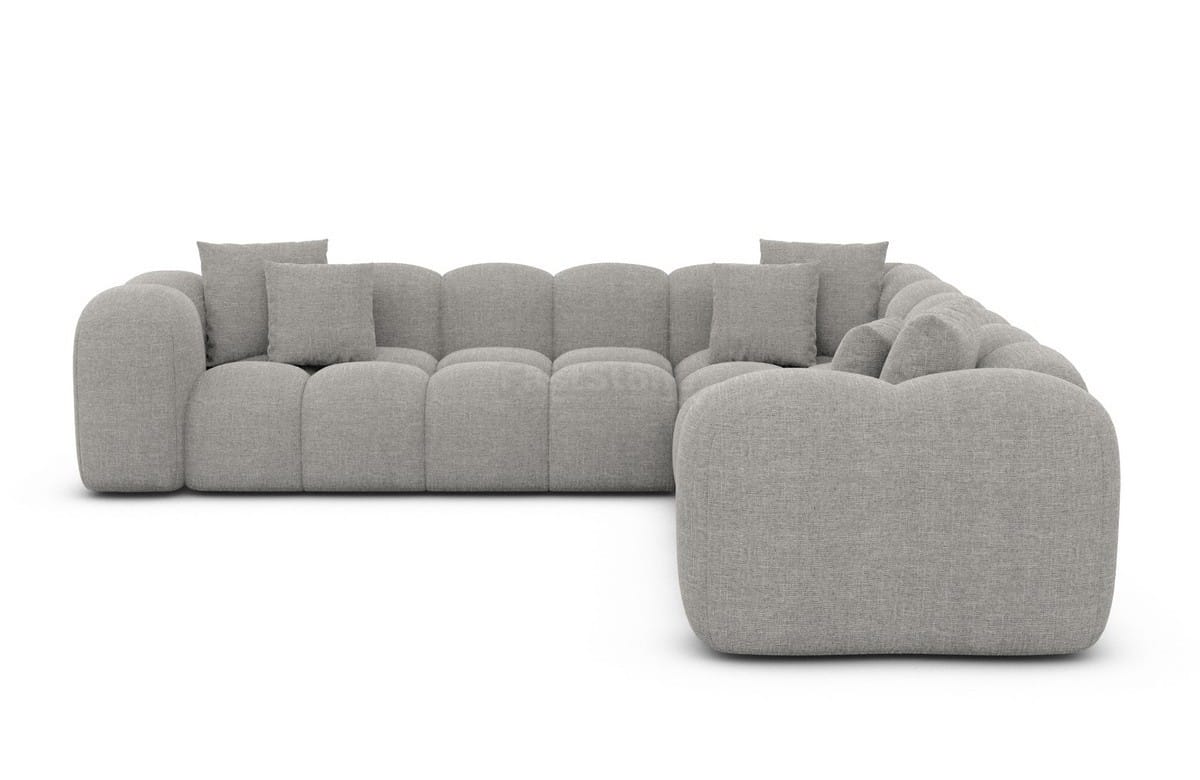 Ecksofa Formentera L Form aus Samtstoff Hellgrau