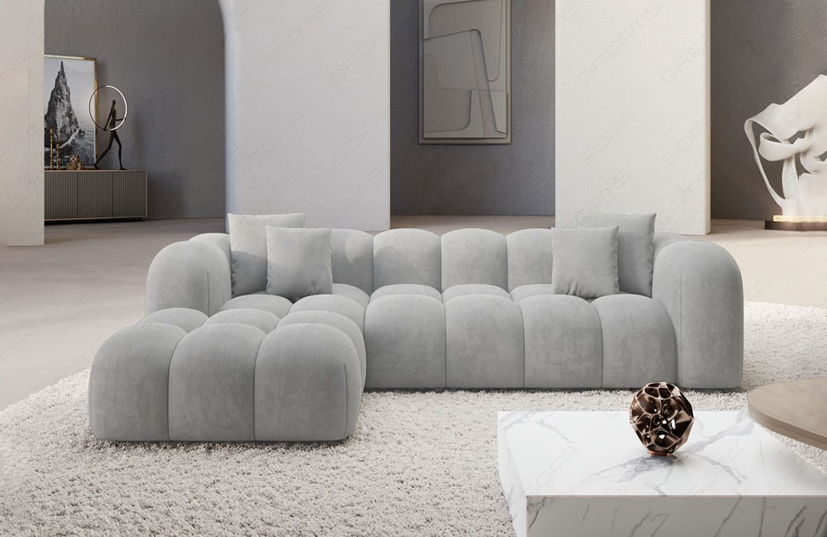 Ecksofa Formentera L-Form Kurz Stoff Hellgrau