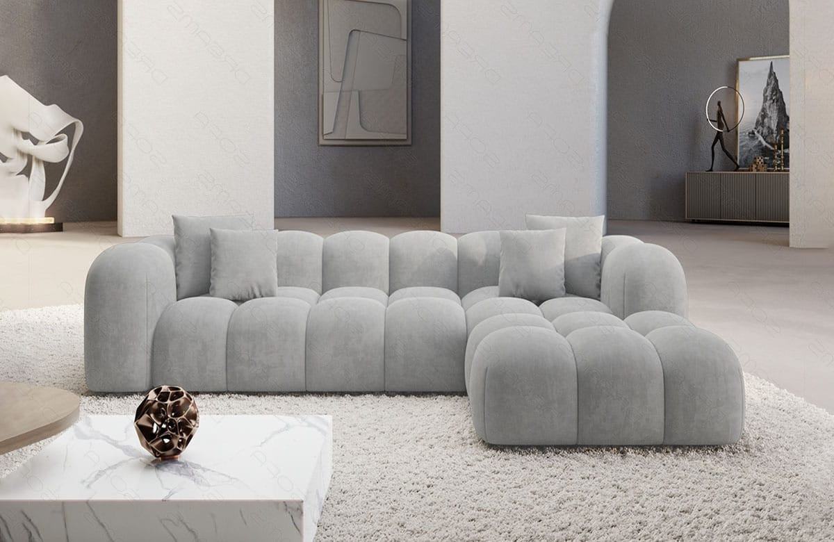 Ecksofa Formentera L-Form Kurz Stoff Hellgrau