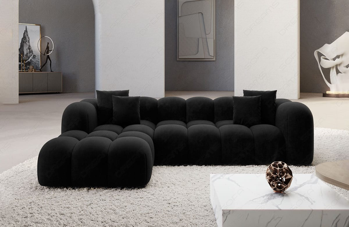 Ecksofa Formentera L-Form Kurz Stoff Schwarz