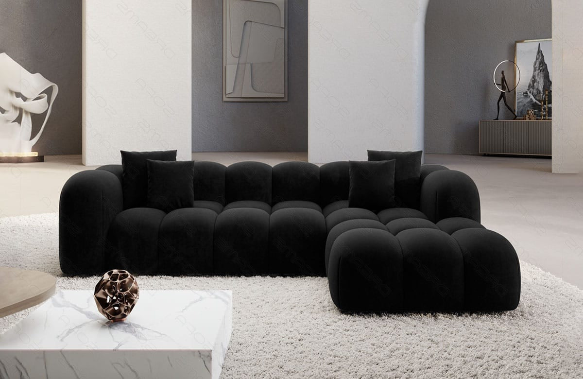 Ecksofa Formentera L-Form Kurz Stoff Schwarz