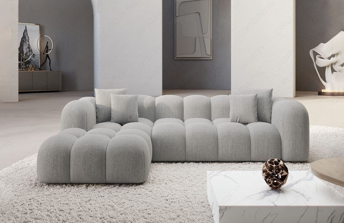 Ecksofa Formentera L-Form Kurz Stoff Hellgrau