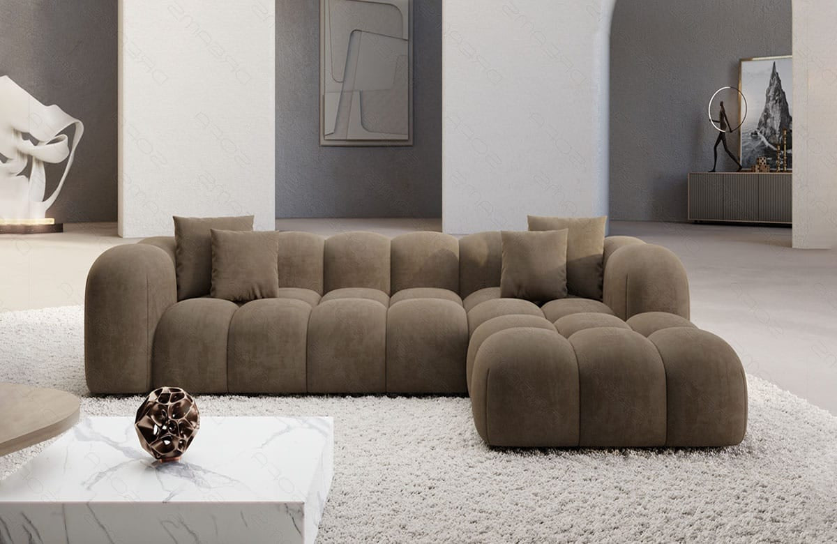 Ecksofa Formentera L-Form Kurz Stoff Braun