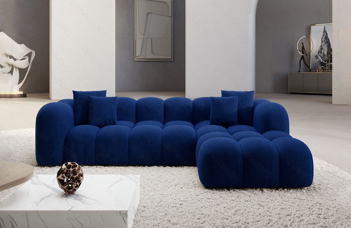Ecksofa Formentera L-Form Kurz Stoff Dunkelblau