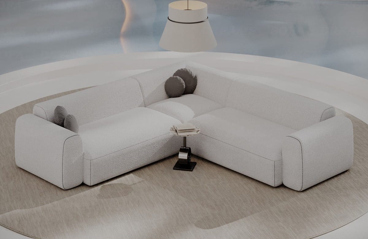 Ecksofa Cortegada L-Form aus Stoff Pearl