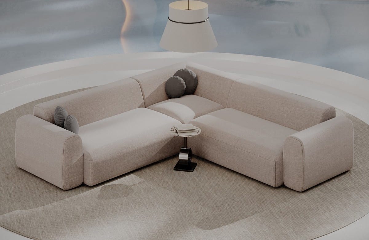 Ecksofa Cortegada L-Form aus Stoff Beige