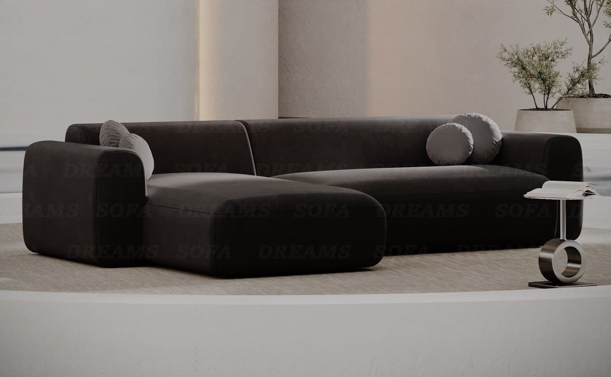 Ecksofa Cortegada L-Form aus Stoff Kurz Schwarz