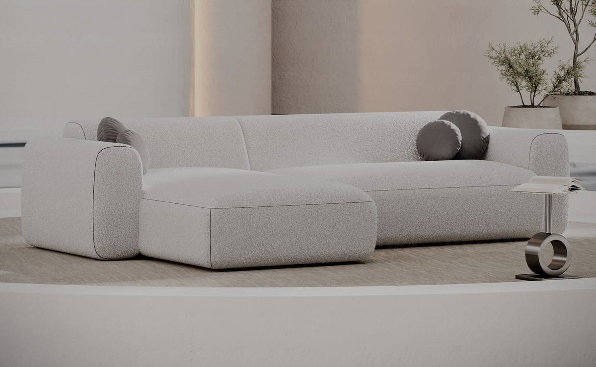 Ecksofa Cortegada L-Form aus Stoff Kurz Pearl