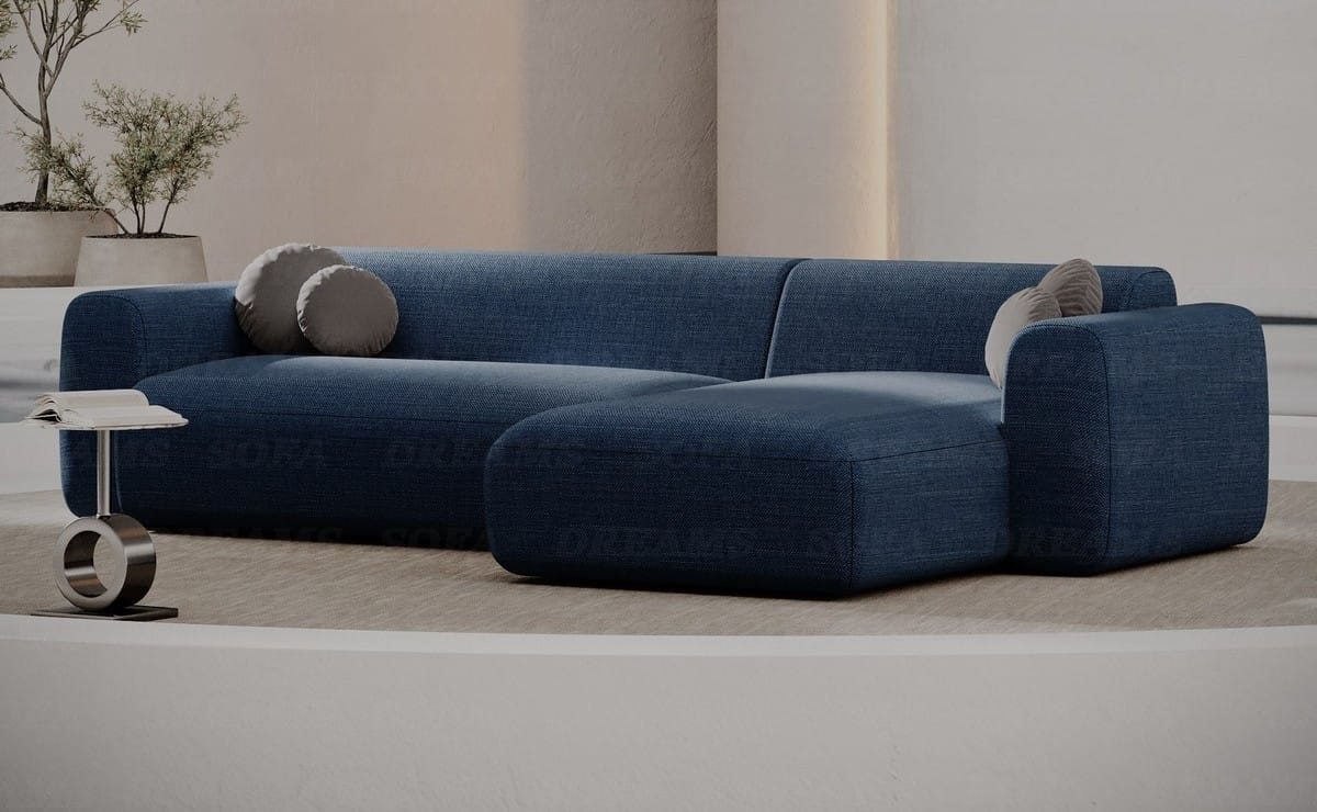 Ecksofa Cortegada L-Form aus Stoff Kurz blau