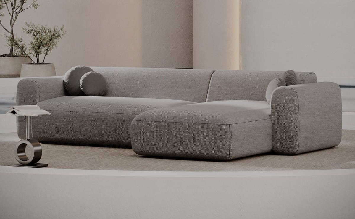 Ecksofa Cortegada L-Form aus Stoff Kurz Hellgrau
