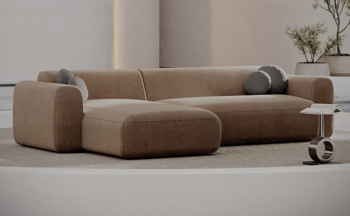 Ecksofa Cortegada L-Form aus Stoff Kurz Braun