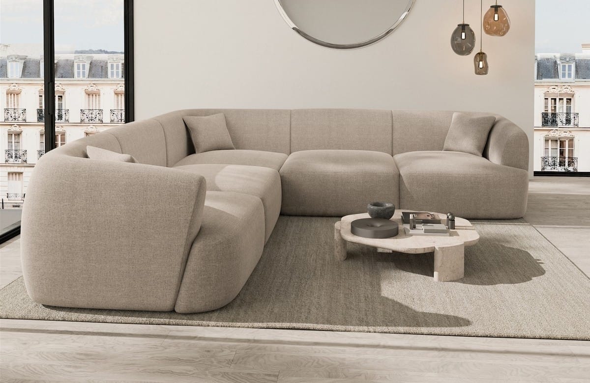 Stoff Ecksofa Tabarca L-Form Beige