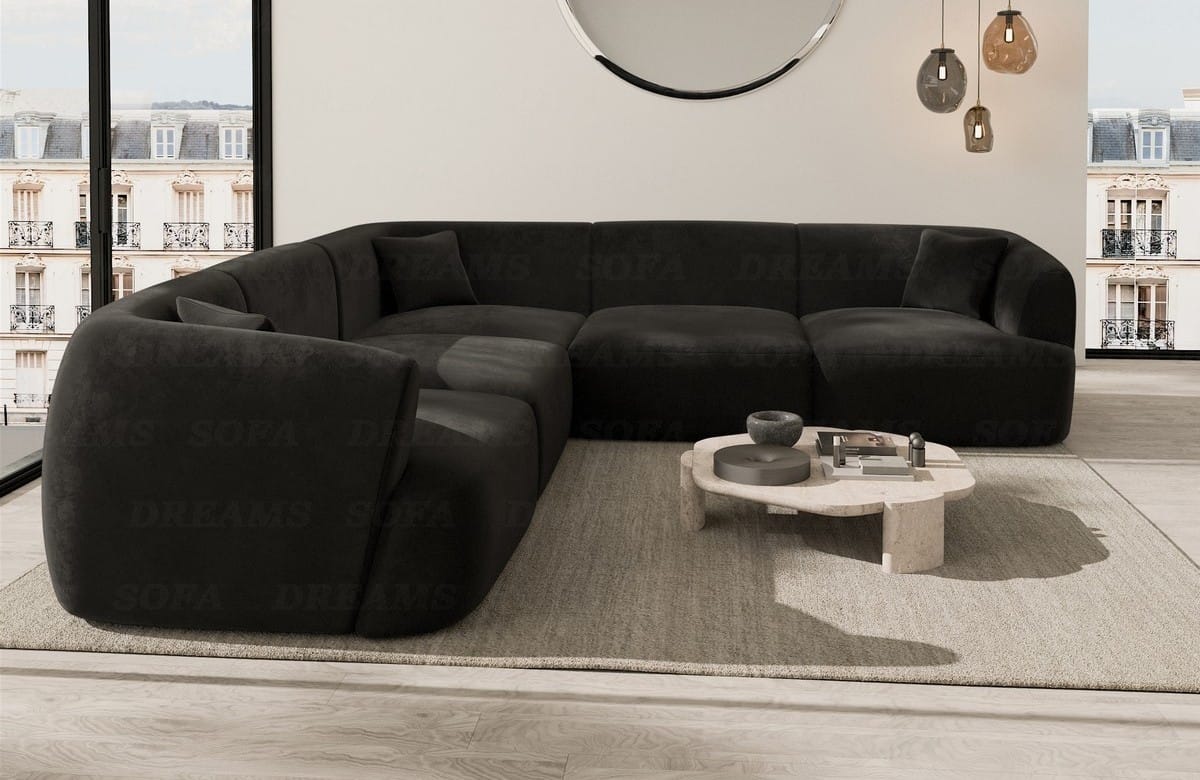 Stoff Ecksofa Tabarca L-Form Schwarz