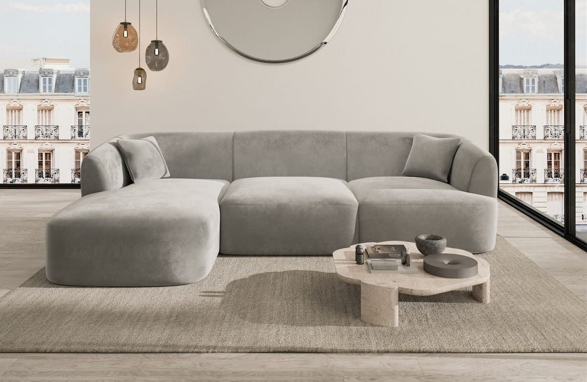 Ecksofa Tabarca L-Form aus Stoff Hellgrau