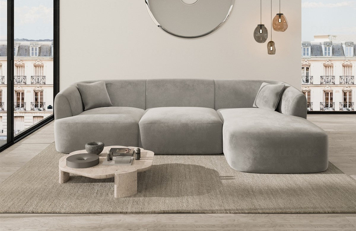 Stoff Ecksofa Tabarca L-Form Kurz Hellgrau